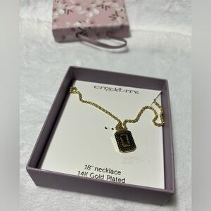 CityXCity “E” Initial Pendant Necklace 18” 14K Gold Plated CZ Accents New in Box